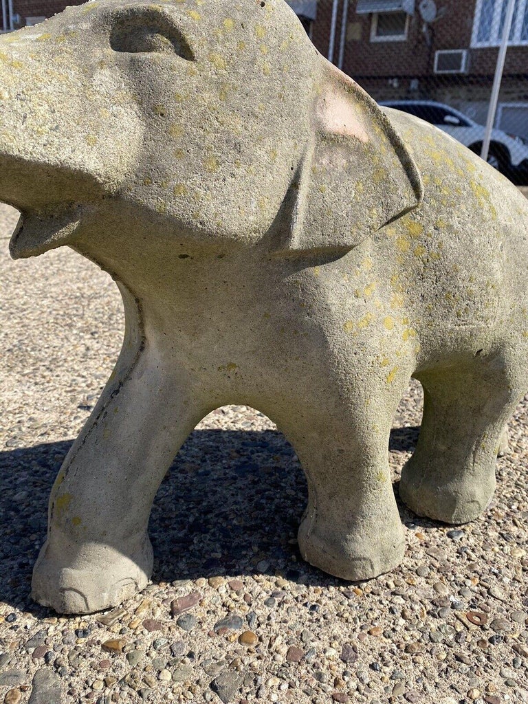 Vintage Cast Concrete Stone 31" Long Elephant Garden Statue Sculpture