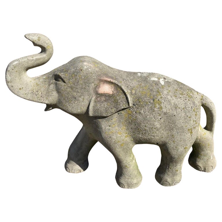 Vintage Cast Concrete Stone 31" Long Elephant Garden Statue Sculpture