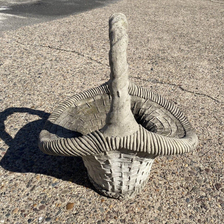 Vintage Cast Concrete Stone Large Garden Planter Woven Basket with