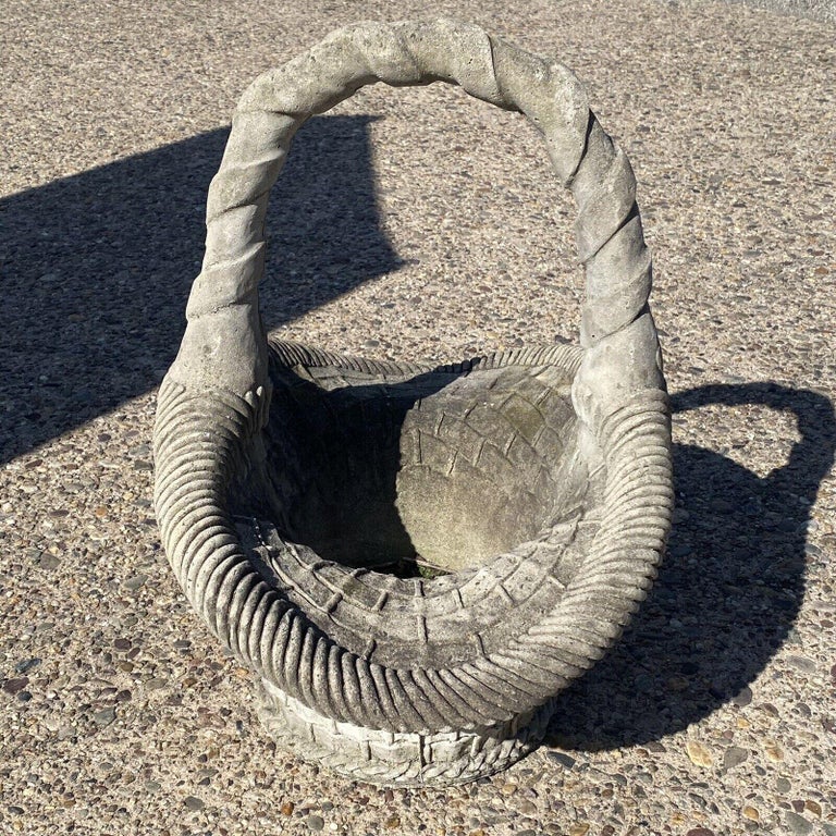 Vintage Cast Concrete Stone Large Garden Planter Woven Basket with