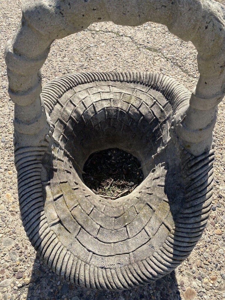 Vintage Cast Concrete Stone Large Garden Planter Woven Basket with