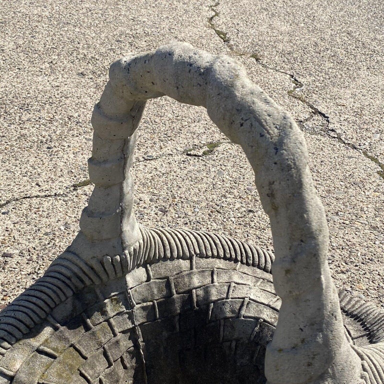 Vintage Cast Concrete Stone Large Garden Planter Woven Basket with