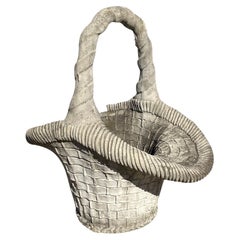 Used Cast Concrete Stone Large Garden Planter Woven Basket with Handle