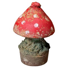 Adorno de jardín seta de hormigón fundido vintage - Rojo y blanco