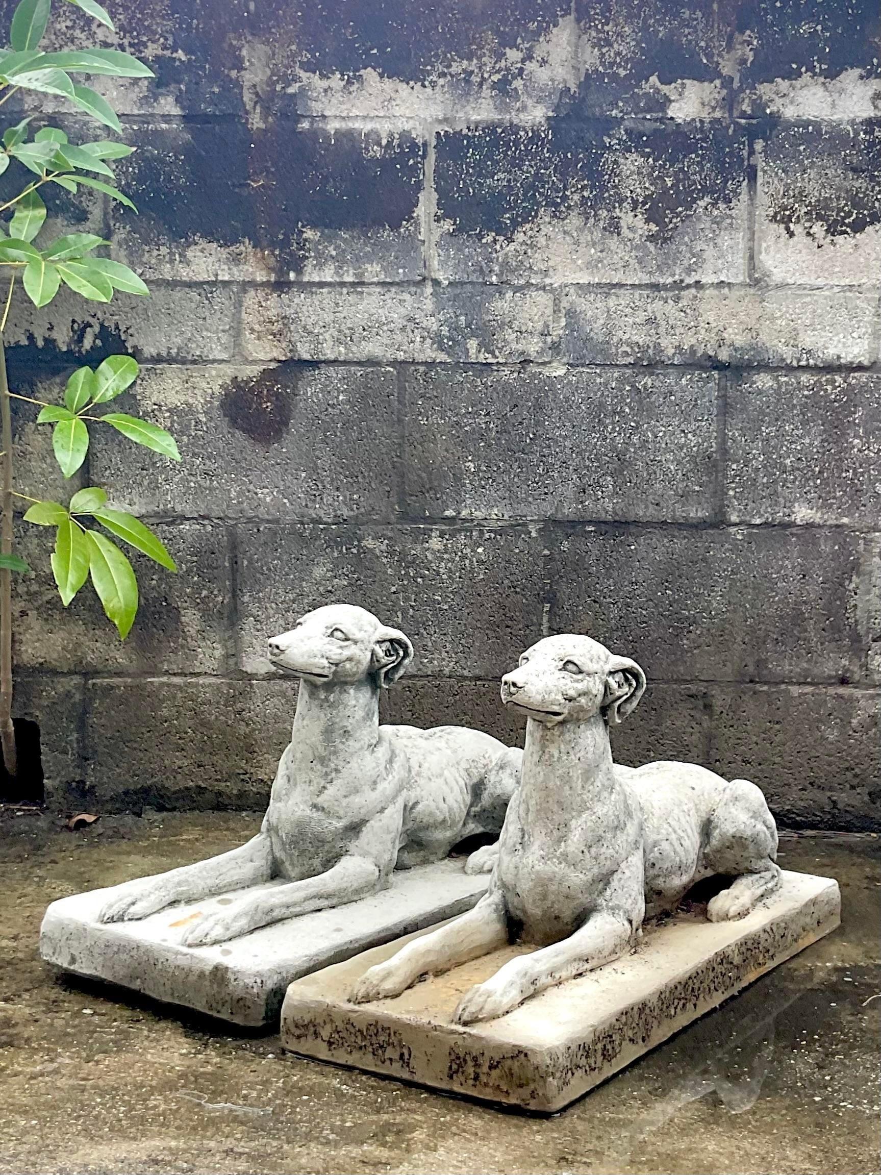 Vintage Cast Concrete Whippets - a Pair In Good Condition For Sale In west palm beach, FL