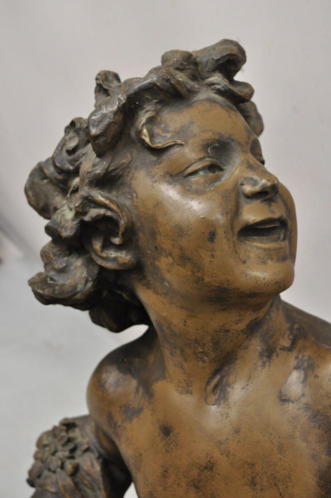 Vintage Cast Fiberglass Bronze Finish Merry Walking Cherub Statue Sculpture 6