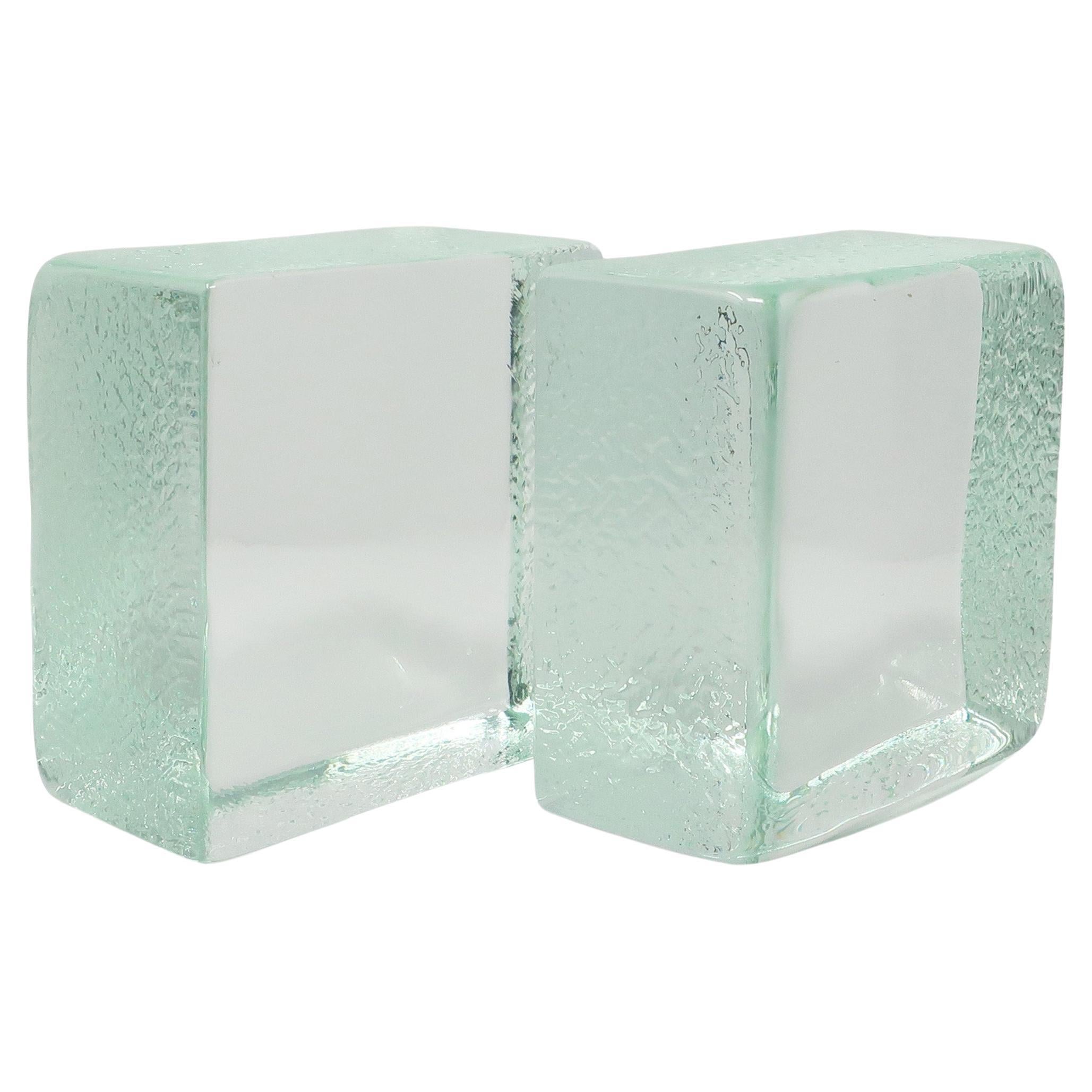 Vintage Cast Glass Ice Cube Bookends by Blenko