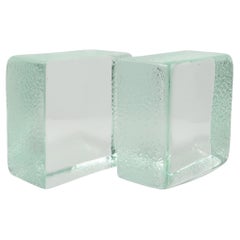 Used Cast Glass Ice Cube Bookends by Blenko