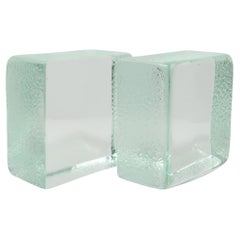 Vintage Cast Glass Ice Cube Bookends by Blenko