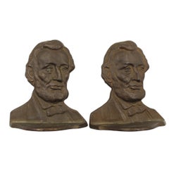 Vintage Cast Iron Abraham Lincoln Bust Bookends, 1928