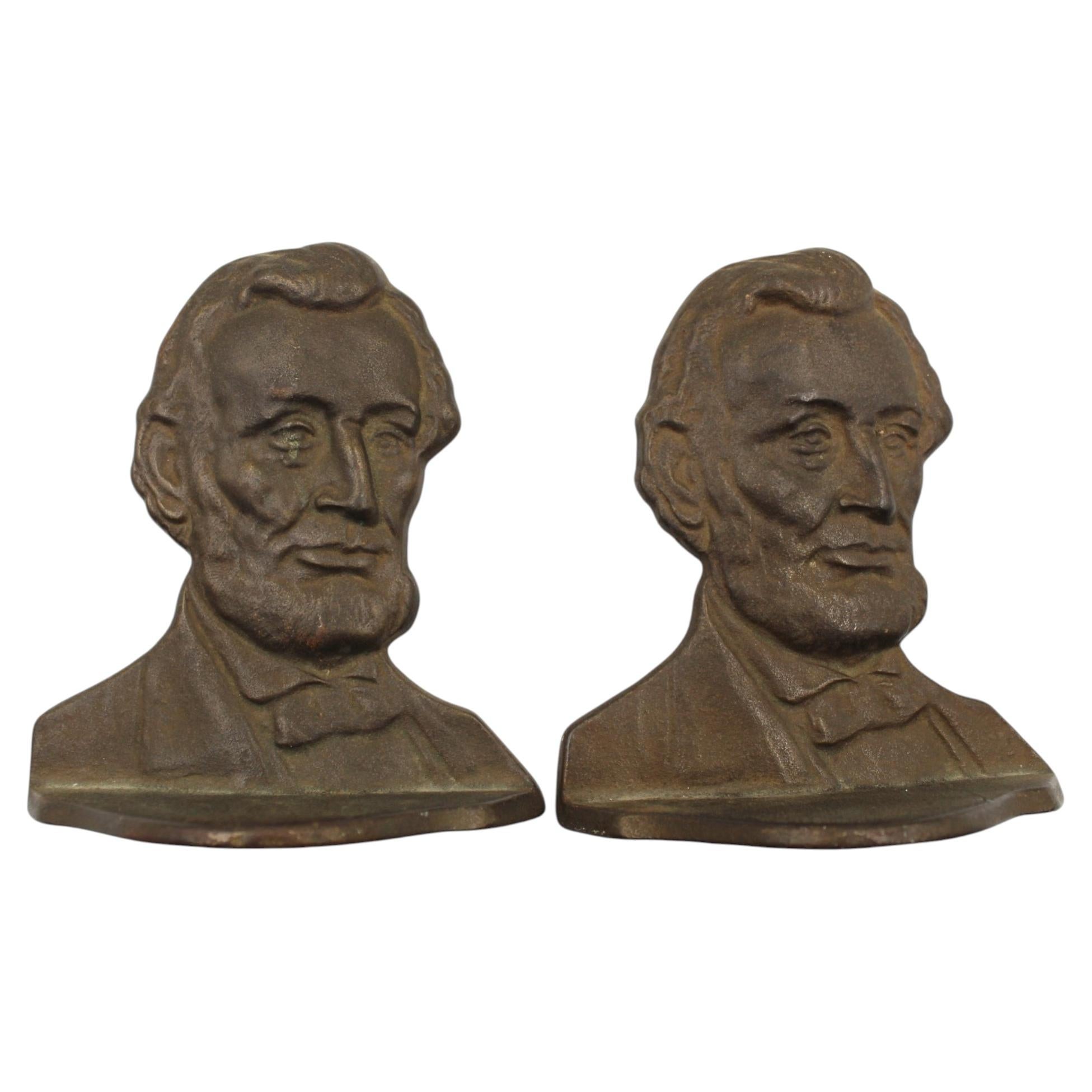 Vintage Cast Iron Abraham Lincoln Bust Bookends, 1928