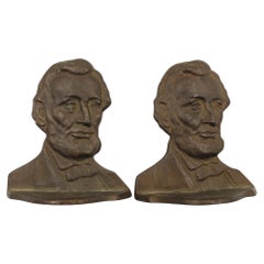 Vintage Cast Iron Abraham Lincoln Bust Bookends, 1928