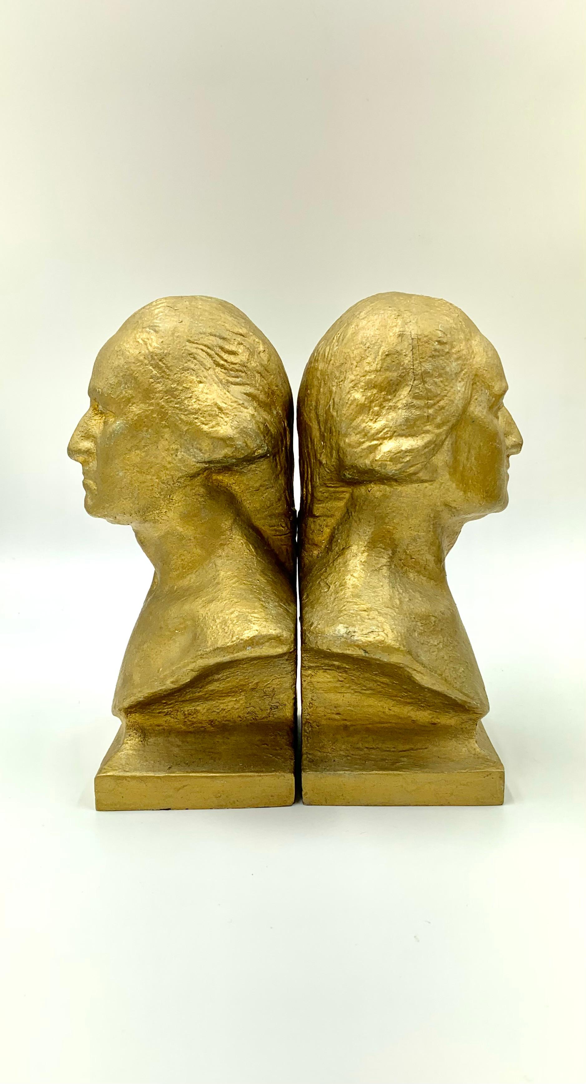 Vintage Cast Iron American Classical George Washington Bookends In Good Condition In New York, NY