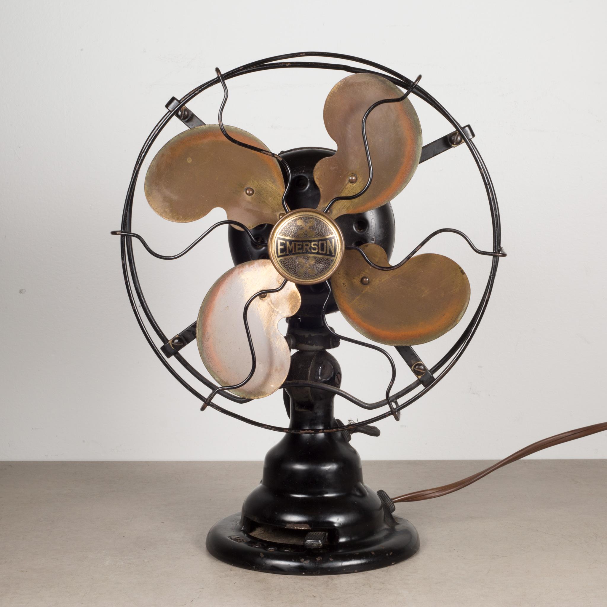 About

An original Emerson cast iron and metal oscillating fan with brass plated blades tilting head, three power settings, original front plate and original metal label. The wiring is good and the fan is in working condition with quiet but