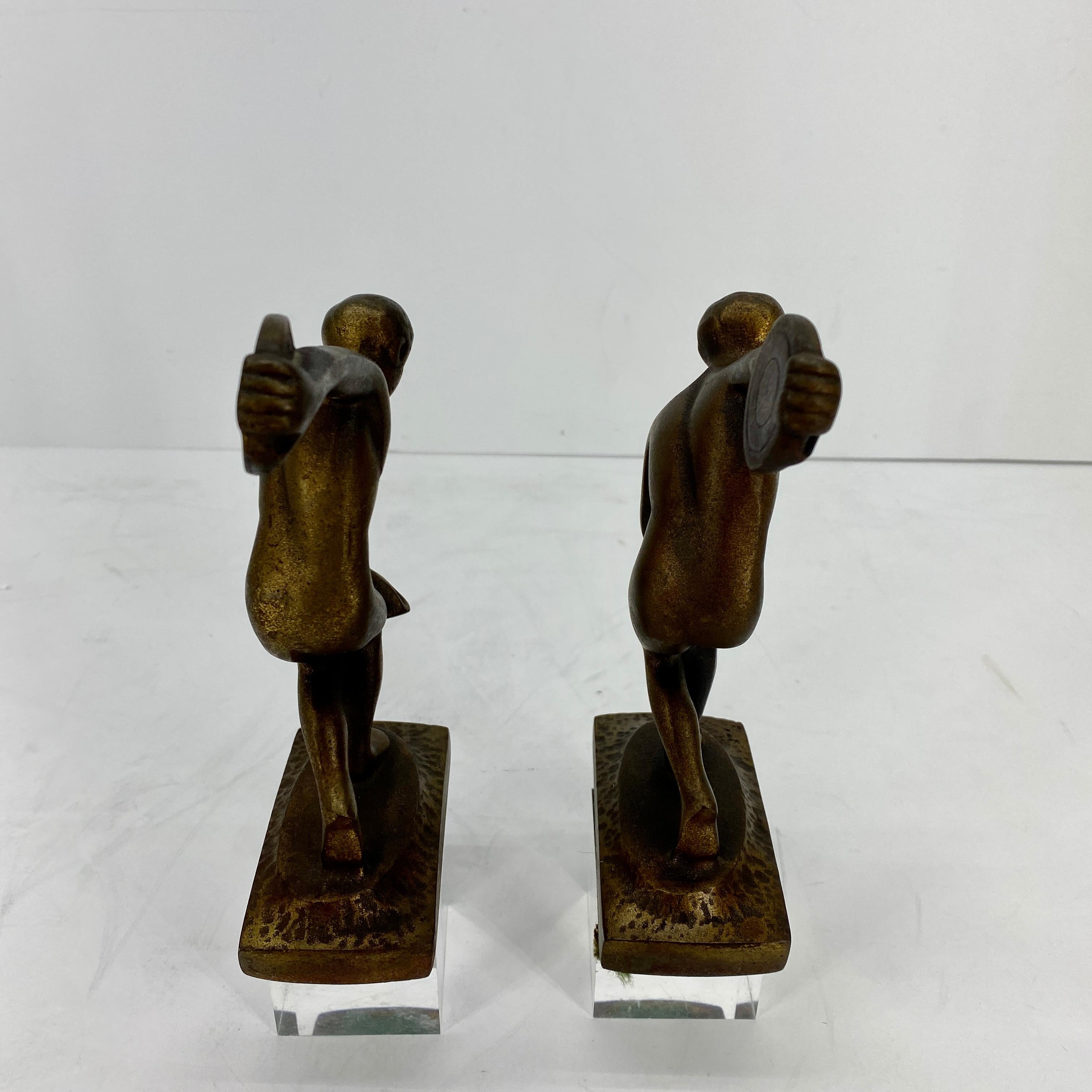 Vintage Cast Iron and Bronzed Overlay Bookends of Male Discus Thrower 5