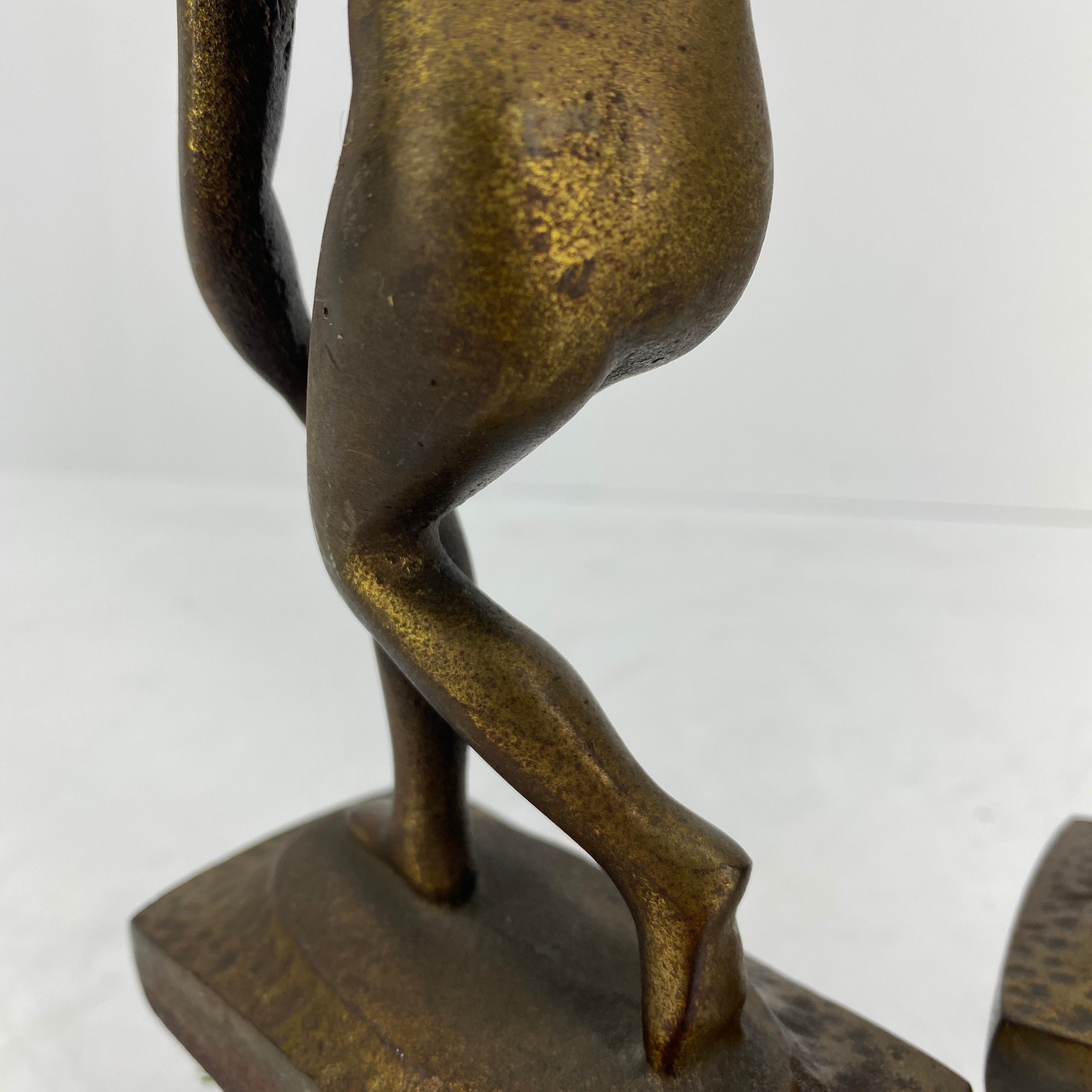 Vintage Cast Iron and Bronzed Overlay Bookends of Male Discus Thrower 7