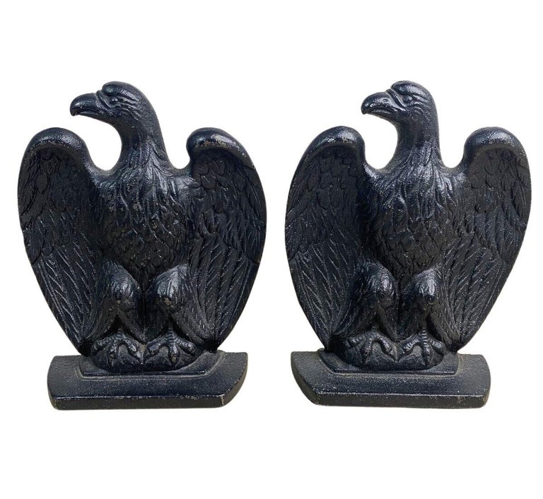 Vintage Cast Iron Bald Eagle Bookends, circa 1950s In Good Condition For Sale In Colorado Springs, CO