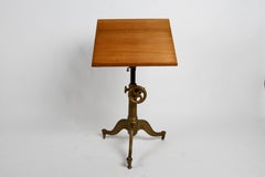 Vintage Cast Iron Base Wood Top Drafting Table - Art Easel or Hostess Stand