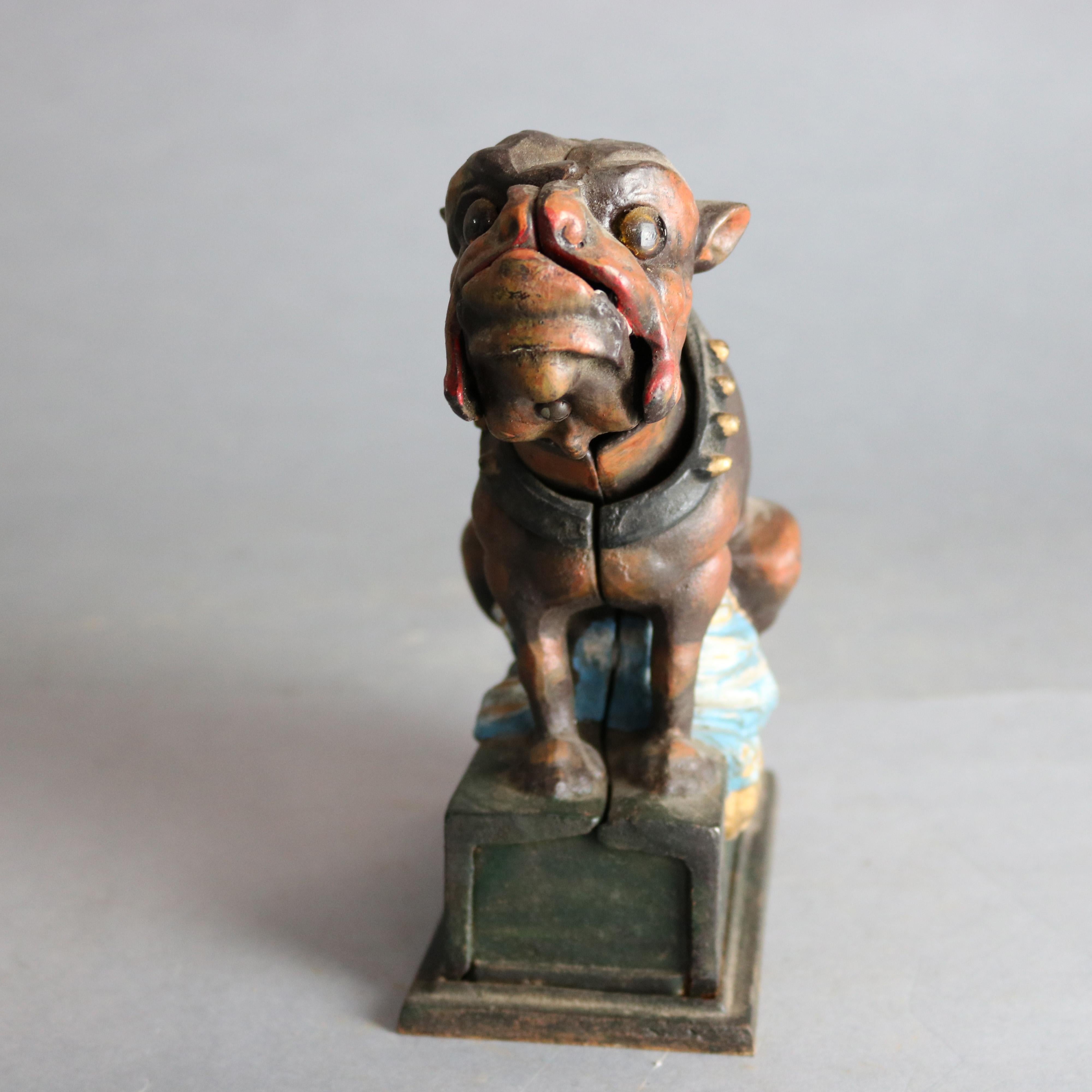 American Vintage Cast Iron Book of Knowledge Bull Dog Mechanical Bank, 20th Century
