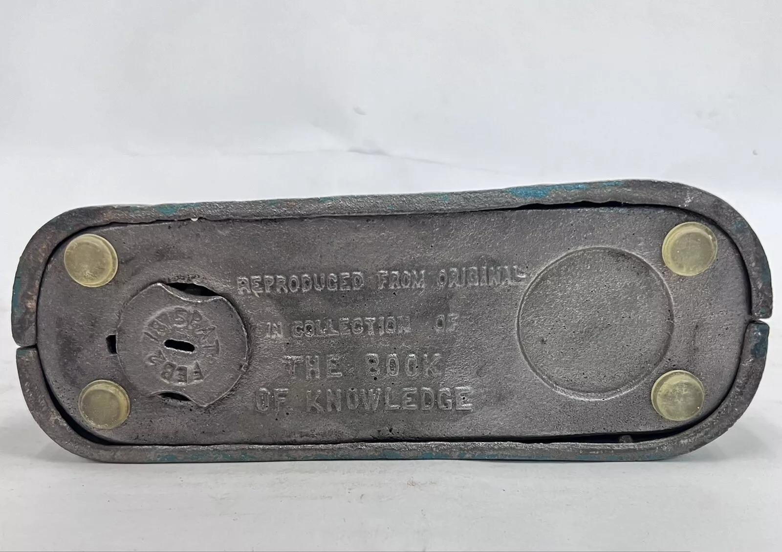 Vintage Cast Iron Book Of Knowledge Butting Buffalo Coin Piggy Bank For Sale 1