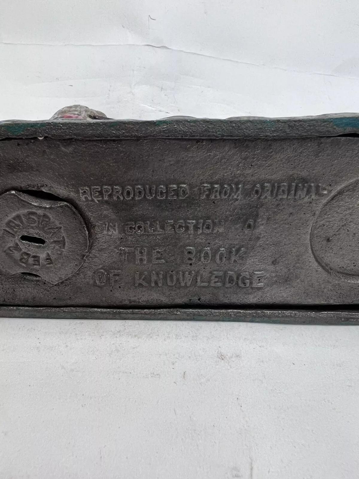 Vintage Cast Iron Book Of Knowledge Butting Buffalo Coin Piggy Bank For Sale 2