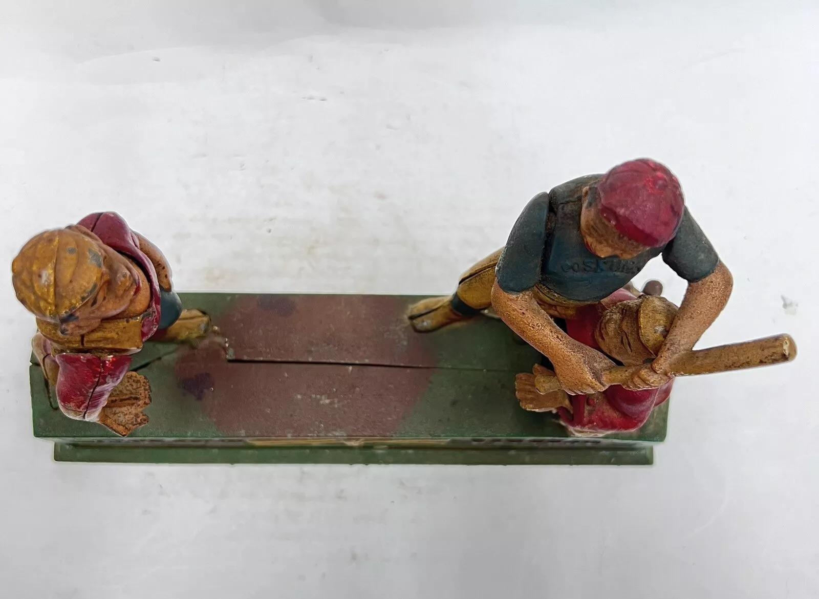 20th Century Vintage Cast Iron Book Of Knowledge Hometown Batter Coin Piggy Bank For Sale
