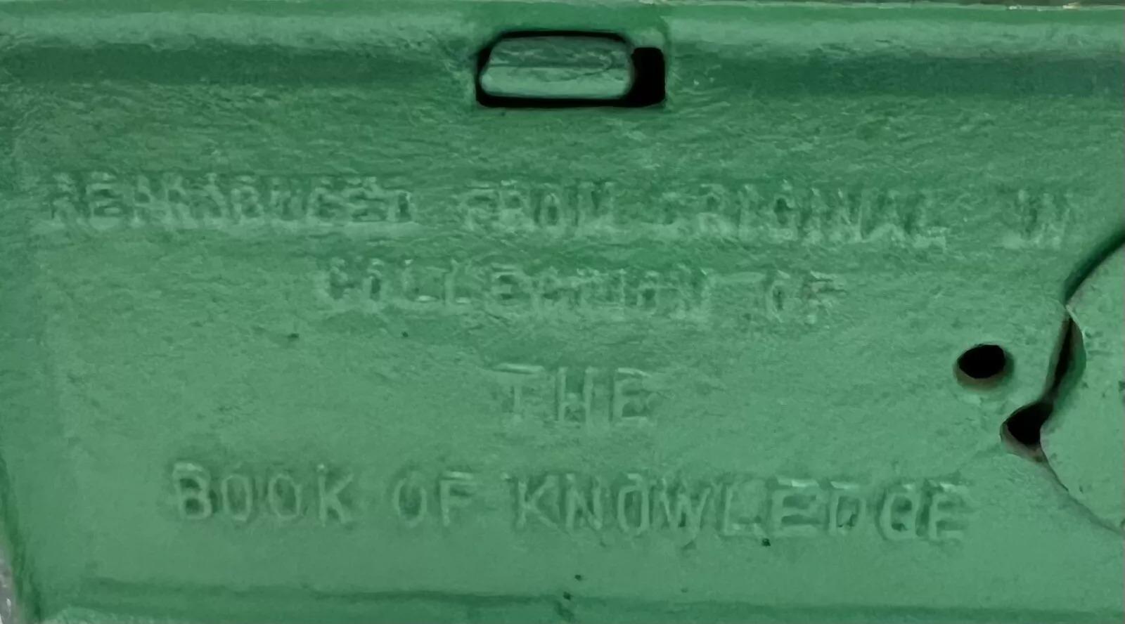 Vintage Cast Iron Book Of Knowledge Hometown Batter Coin Piggy Bank For Sale 2