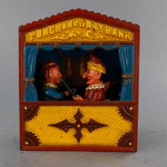 Vintage Cast Iron Book of Knowledge Mechanical Bank, Punch & Judy, 20th Century