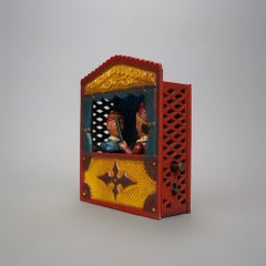 Vintage Cast Iron Book of Knowledge Mechanical Bank, Punch & Judy, 20th Century