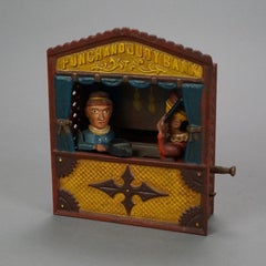 Vintage Cast Iron Book of Knowledge Mechanical Bank, Punch & Judy, 20th Century