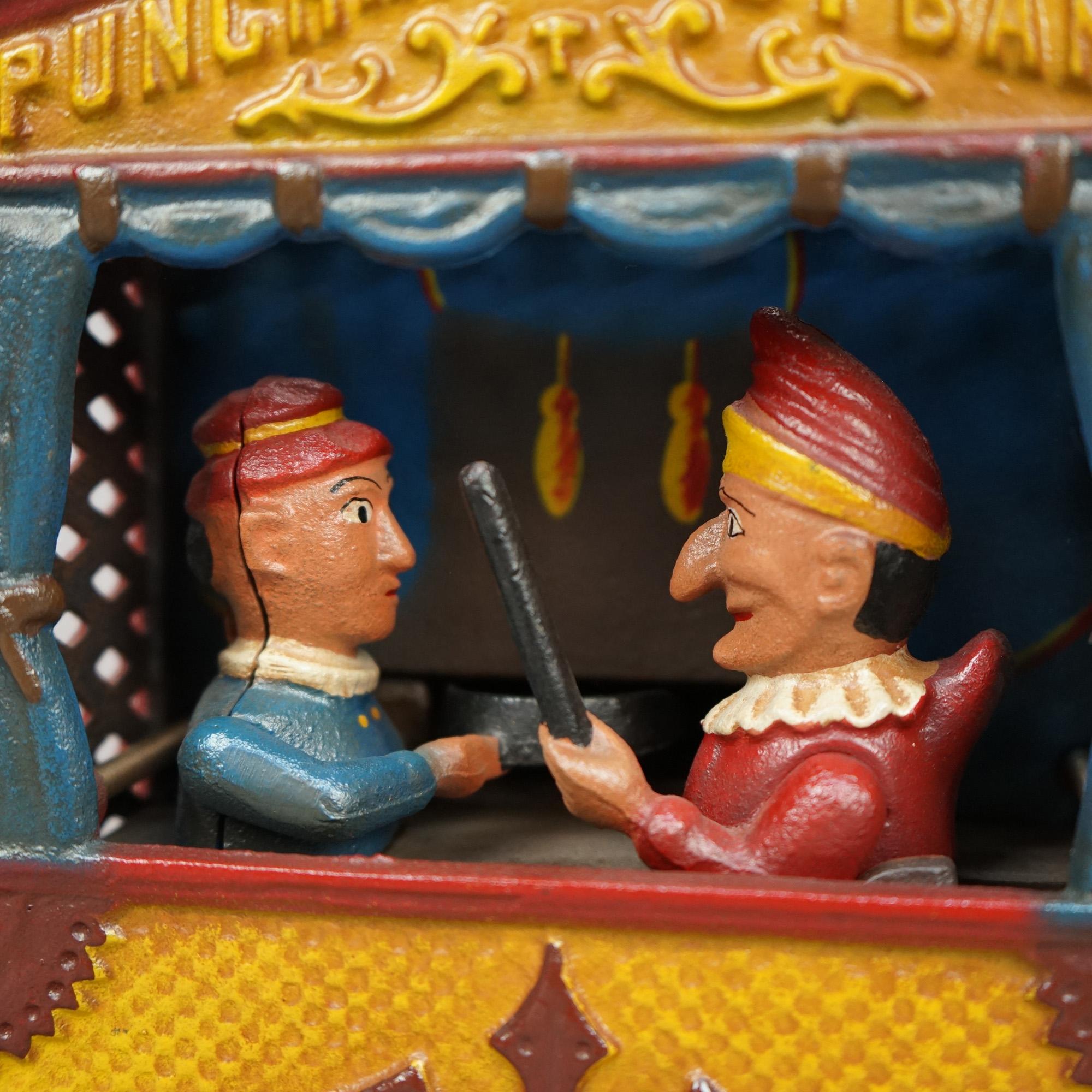 Vintage Cast Iron Book of Knowledge Mechanical Bank, Punch & Judy, 20th Century In Good Condition In Big Flats, NY