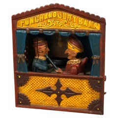 Vintage Cast Iron Book of Knowledge Mechanical Bank, Punch & Judy, 20th Century