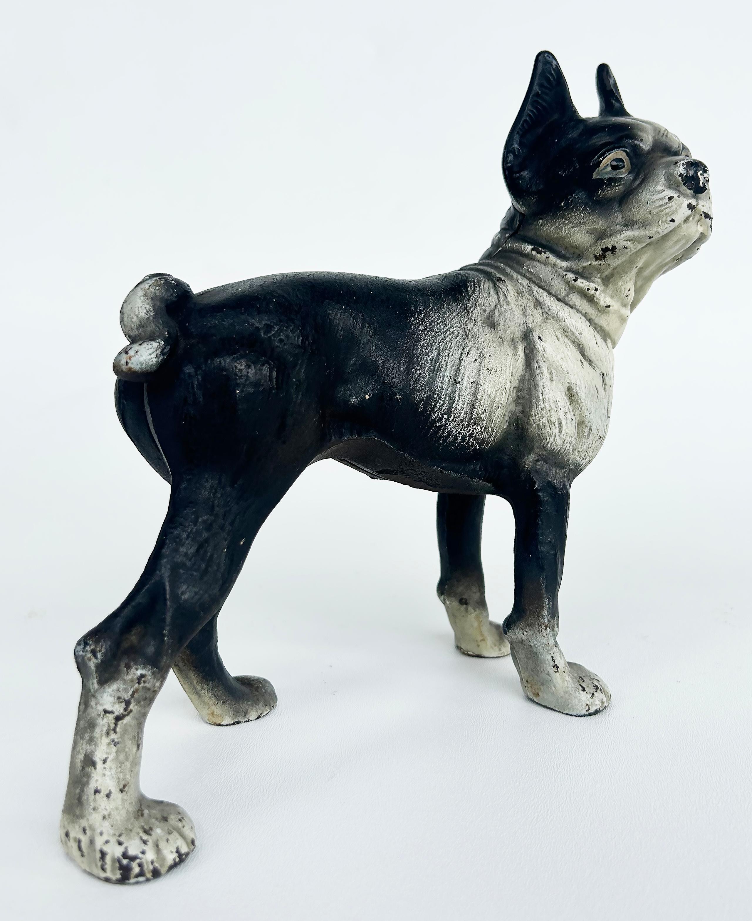 Folk Art Vintage Cast Iron Boston Terrier Door Stop Sculpture