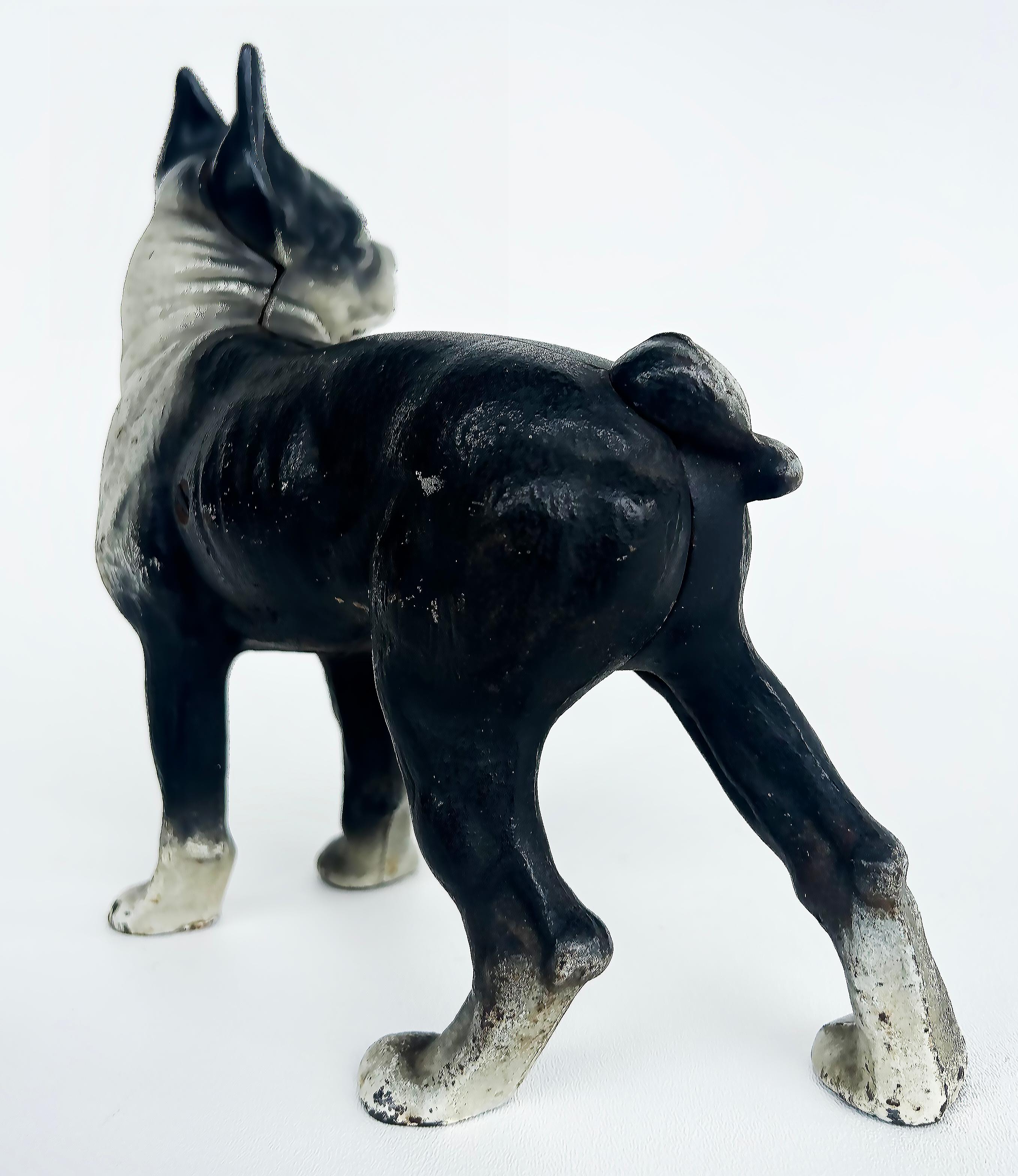 Vintage Cast Iron Boston Terrier Door Stop Sculpture In Good Condition In Miami, FL