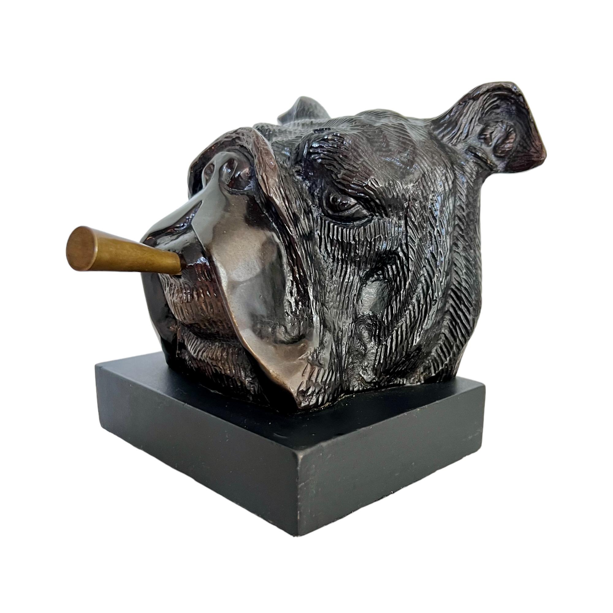 Vintage Cast Iron & Brass Cigar Smoking Bulldog Bookends - a Pair 1