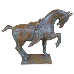 Vintage Cast Iron Chinese Tang Dynasty Warrior Horse Sculpture Statue