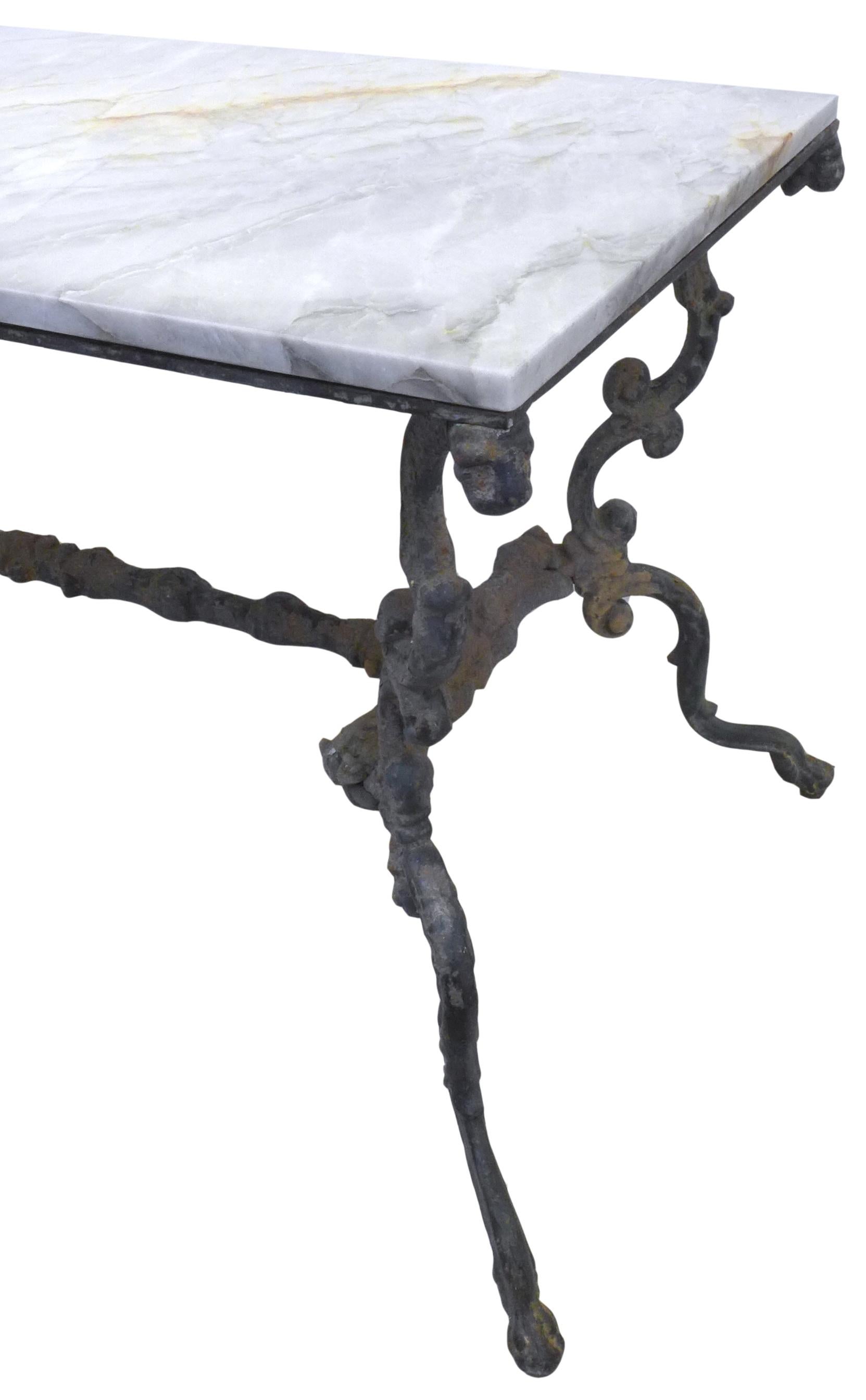 American Vintage Cast Iron Console Table with Contemporary Marble Top For Sale