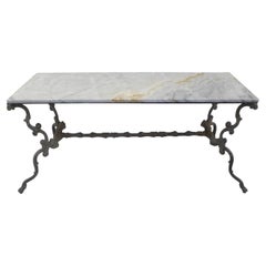 Vintage Cast Iron Console Table with Contemporary Marble Top