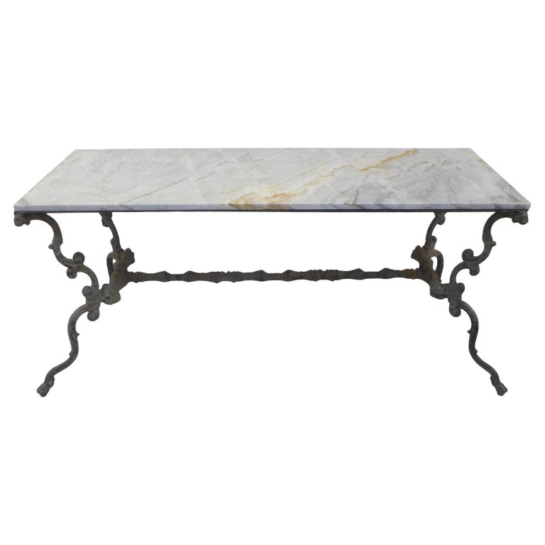 Vintage Cast Iron Console Table with Contemporary Marble Top For Sale