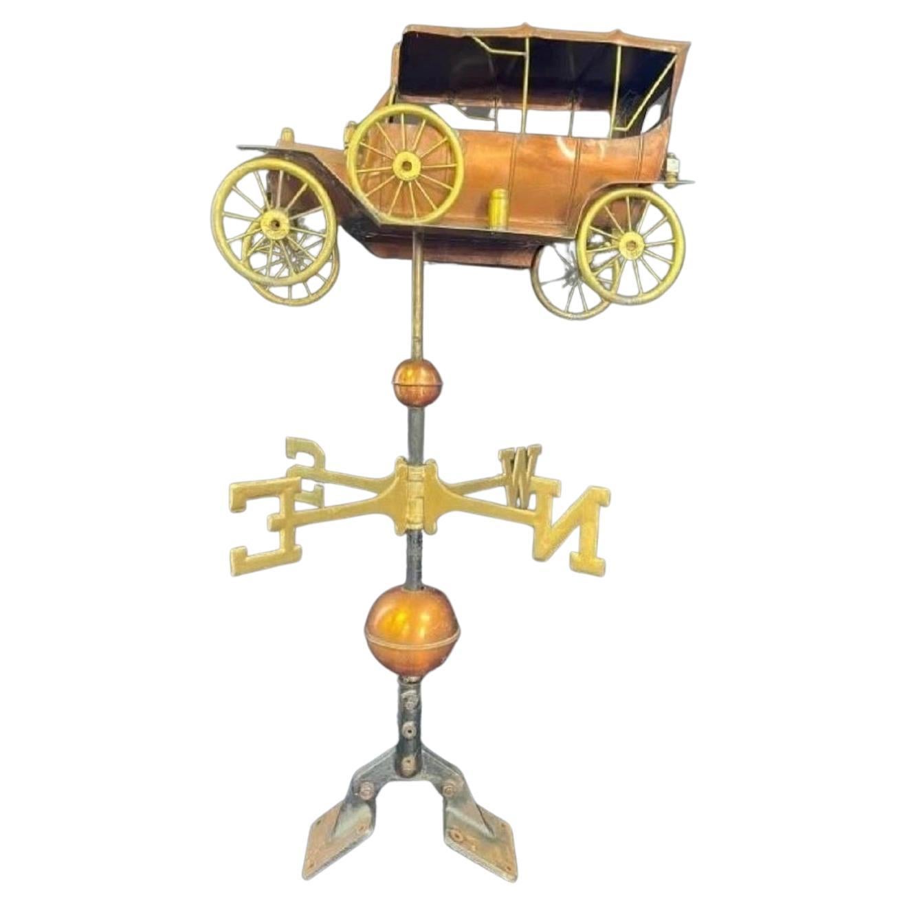 Vintage Weathervane of Cast Iron, Copper, & Brass with Handcrafted Model T Ford For Sale