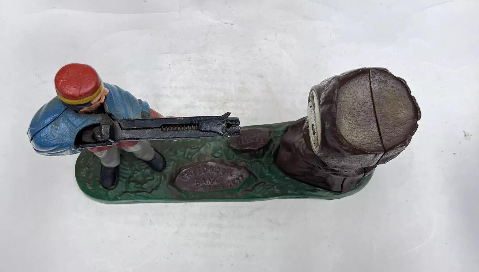 Vintage Cast Iron Creedmore Book of Knowledge Mechanical Bank Reproduction In Good Condition For Sale In Philadelphia, PA