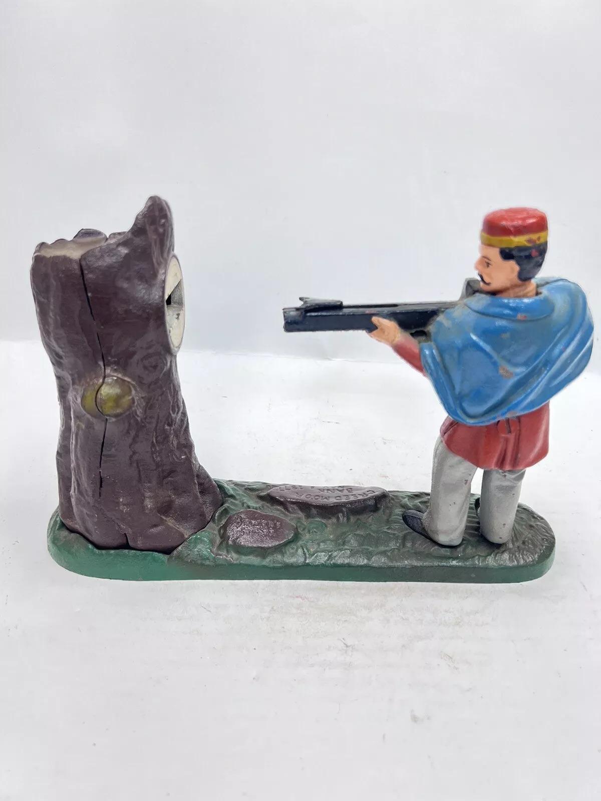 20th Century Vintage Cast Iron Creedmore Book of Knowledge Mechanical Bank Reproduction For Sale