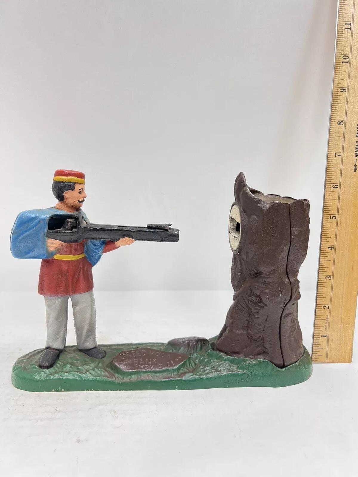 Vintage Cast Iron Creedmore Book of Knowledge Mechanical Bank Reproduction For Sale 3