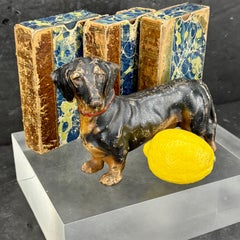 Vintage Cast Iron Dachshund Dog Door Stop Sculpture, Hubley