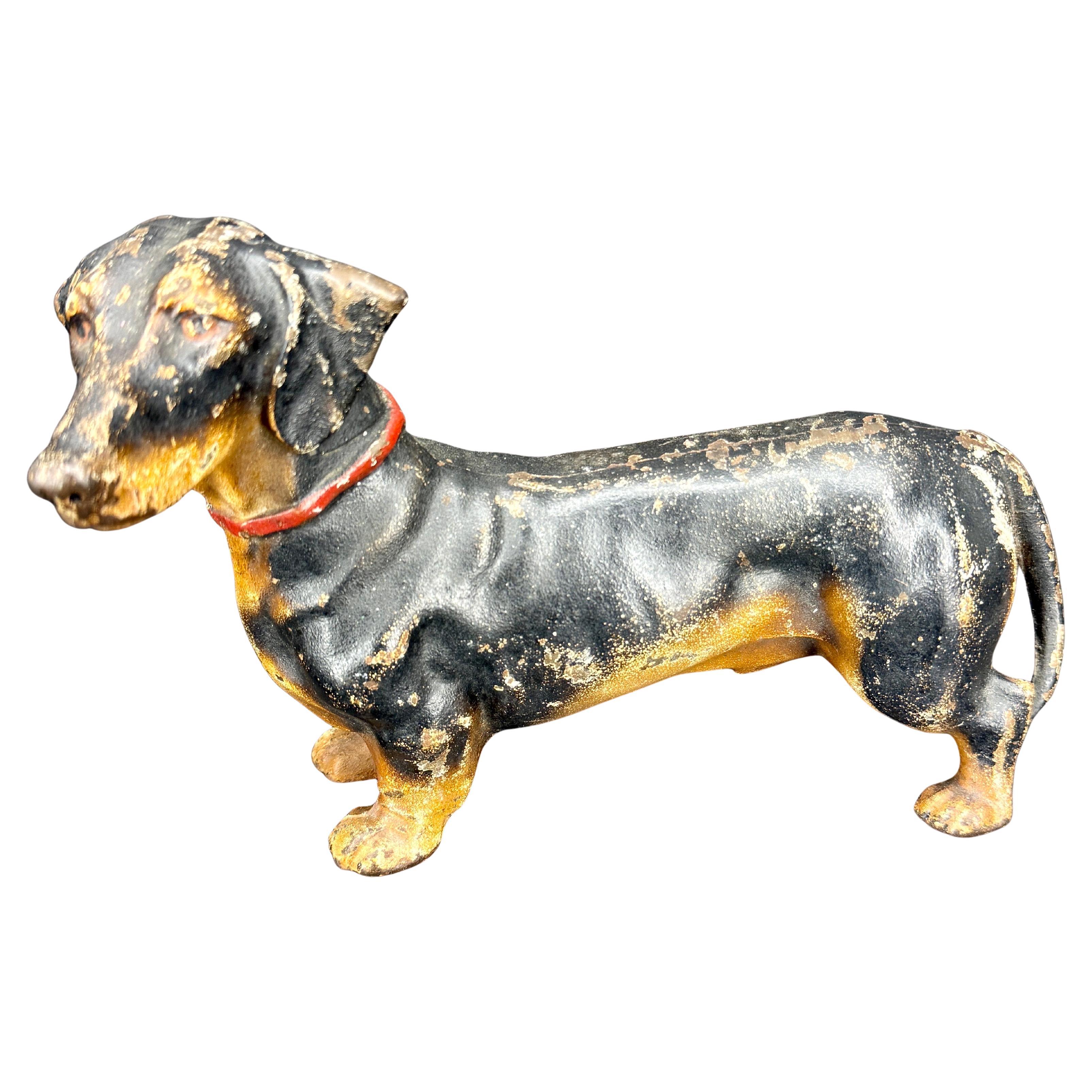 Vintage Cast Iron Dachshund Dog Door Stop Sculpture, Hubley