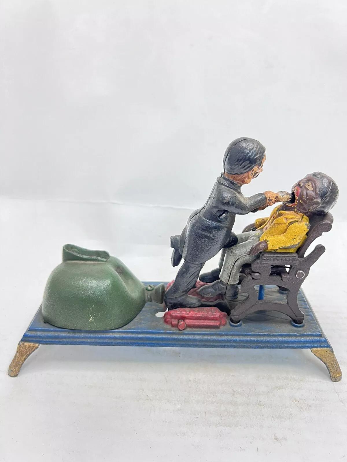 Art Deco Vintage Cast Iron Dentist Chair/Pulling Teeth Mechanical Bank Book of Knowledge