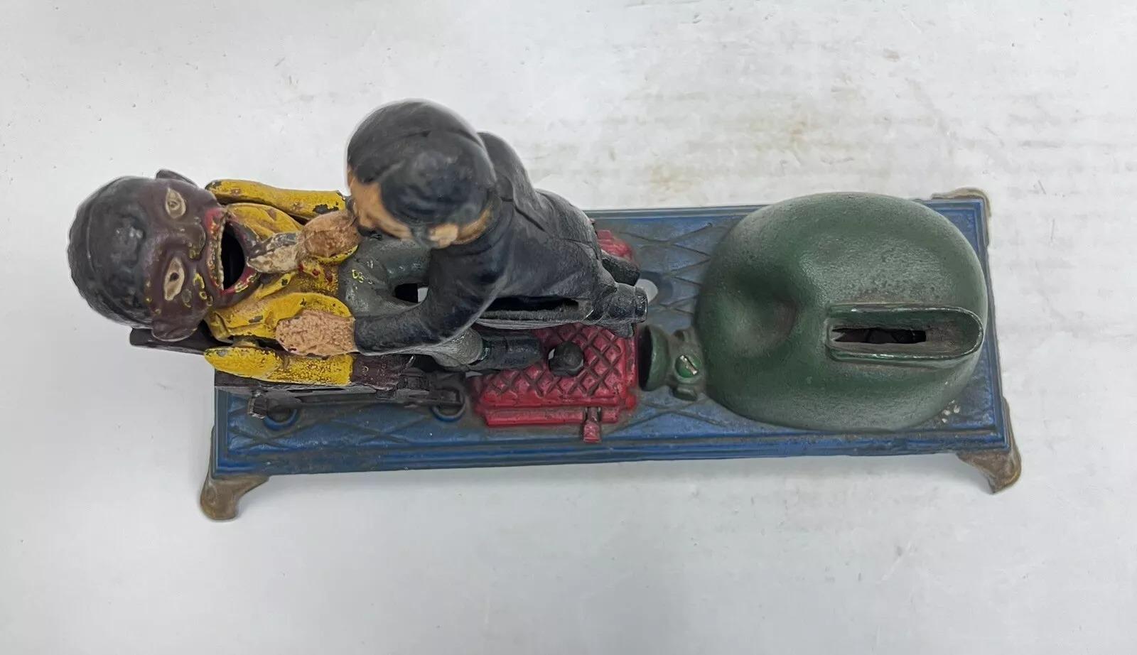 Vintage Cast Iron Dentist Chair/Pulling Teeth Mechanical Bank Book of Knowledge In Good Condition In Philadelphia, PA