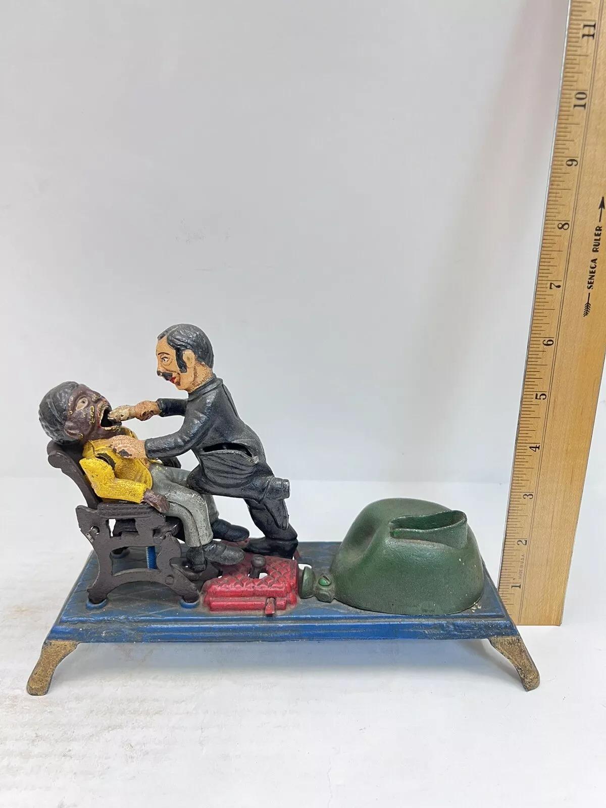 Vintage Cast Iron Dentist Chair/Pulling Teeth Mechanical Bank Book of Knowledge 2
