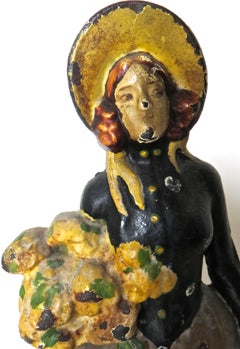 Vintage Cast Iron Doorstop "Lady With Flowers", American, circa 1915