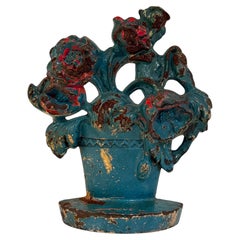Vintage Cast Iron Floral Flowers Door Stop Sculpture, Hubley